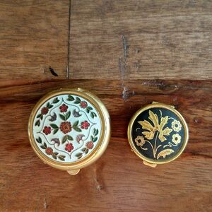 Vtg Pill Boxes, Cloisonné and Golden Inlay Floral Decor